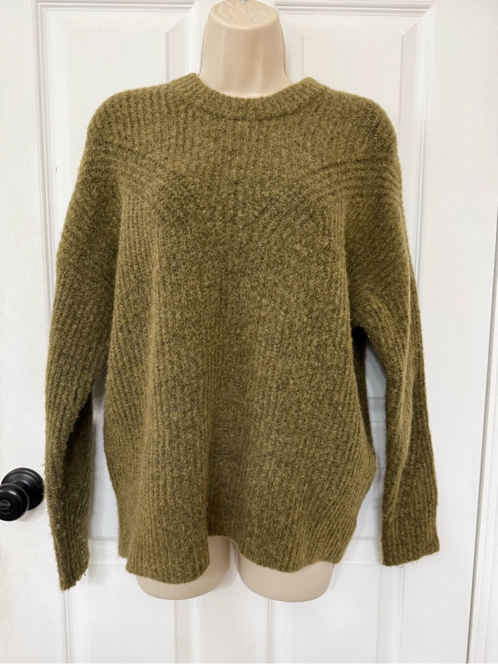 Madewell Belfiore Ribbed Pullover Sweater Heathered Fern Wool Camel Hair S - Picture 2 of 16